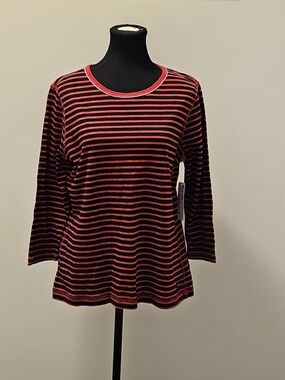 Three Hearts Black and Red Striped Top
